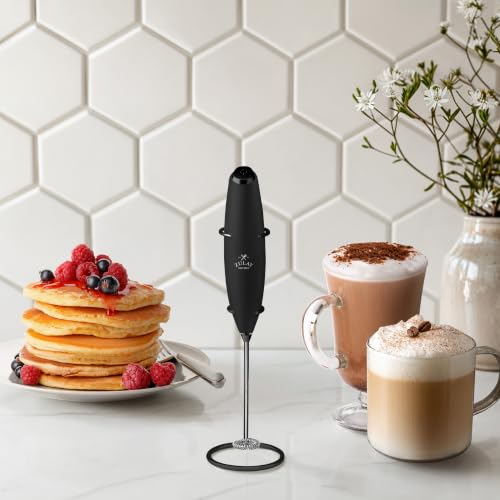 Image of Zulay Kitchen Powerful Milk Frother Wand With Duracell Batteries - Ultra Fast Handheld Drink Mixer - Electric Whisk Foam Maker for Coffee, Lattes, Cappuccino & Matcha - Z1 Motor - Executive Black