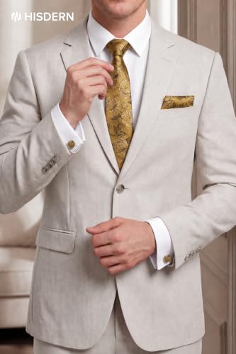 Image of HISDERN Ties for Men Paisley Tie and Pocket Square Cufflinks Set Formal Classic Floral Necktie Handkerchief Wedding Party
