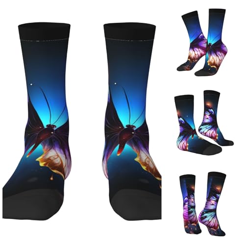 LZQPOEAS Beautiful glowing butterfly Athletic Socks Unisex Cushioned Crew Socks Hiking Running Calf Sock Soft Above Ankle Sock