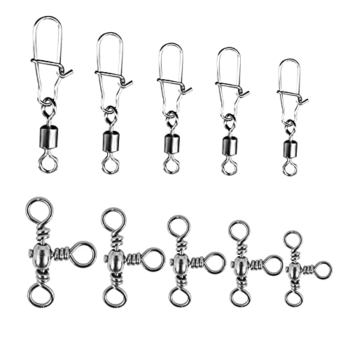 LAIBOREC Pêche Rolling Barrel Pivotant Snap, 3 Voies Roulement À Billes Pivots T-Turn Cross-Line Connecteur, Kit d'accessoires de pêche en Acier Inoxydable 200PCS Cover