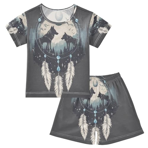 senya Short Sleeve Pajamas Sets Summer Cotton Sleepwear Dream Catcher Forest Wolf