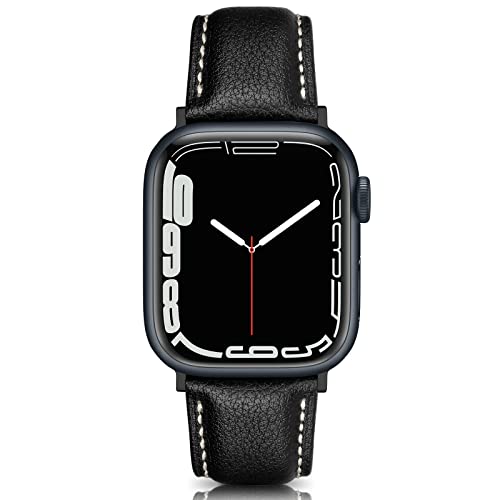 Image of Eyamumo Genuine Leather Bands Compatible for Apple Watch Band 42mm 44mm 45mm Men Women, Top Grain Soft Vintage Genuine Leather Replacement Strap Compatible with Apple Watch Series 9 8 7 6 5 4 3 2 1 SE