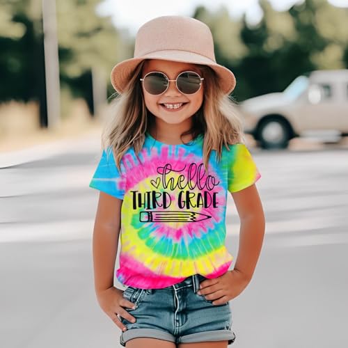 Image of KEKEMI Kid Girls First Day of School Shirt Hello Kindergarten First /Second /Third Grade Tshirt Back to School Tees Tops 4-10Y
