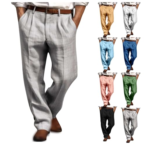 Mens Casual Linen Pants Straight-Leg Breathable Trousers Loose Fit Comfy Yoga Pants Lightweight Simple Beach Trousers4
