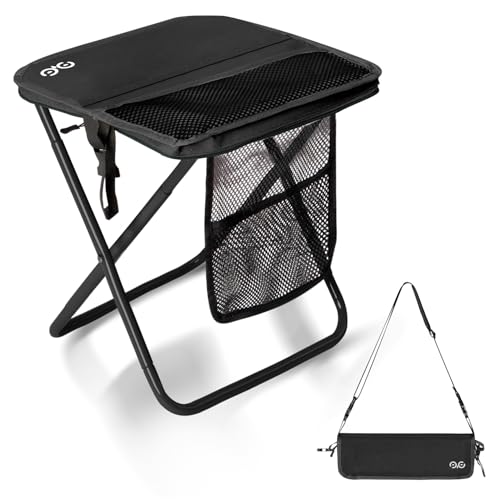 Image of CAMDOOR Portable Collapsible Stool, 16″Folding Stool with 3 Side Pockets and Shoulder Strap, Extra Large Camping Chair Supports 400 lbs, Ultralight Portable Seat for Outdoor, Hiking, Fishing