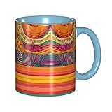 DZBDWZXH Himmelblaue Keramik-Kaffeetassen, 325 ml, afrikanische Nationalmuster, Restaurant-Kaffeetasse für Kaffee, Cappuccino, Tee, Kakao, Müsli