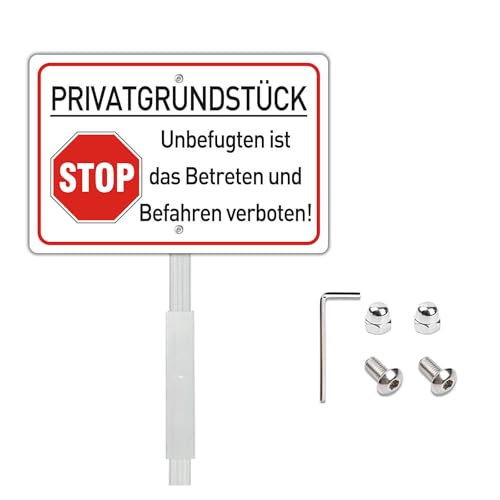 Privatgrundstück Schild mit Pfosten Metall Reflektierend 20x30 cm Privatgrundstück Betreten und Befahren Verboten Schild Aluminium UV-beständig Wasserfest Rostfrei mit Bohrlöcher