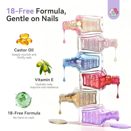 Image of SAVILAND 18-Free Nail Polish Set: 6 Colors Quick Dry Nail Polish Pearl Light Pink Purple Blue Shimmer Fingernail Polish Long-Lasting Mermaid Nail Lacquer for Girls Women DIY Manicure Home 10ml