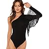 Verdusa-Womens-Fringe-Trim-One-Shoulder-Long-Sleeve-Bodysuit-Top Verdusa Women's Fringe Trim One Shoulder Long Sleeve Thong Bodysuit Top Black M