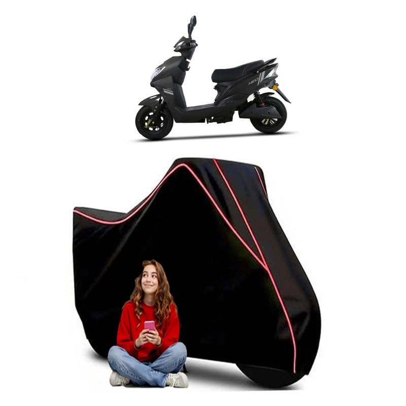 Image of Techo Electra Neo STD Scooty Bike Cover Water Resistant Outdoor Use Universal Fit Scooters Motorcycles Heavy Duty UV Protection Dust Rain Scratch Resistant Elastic Bottom Black Blue Piping