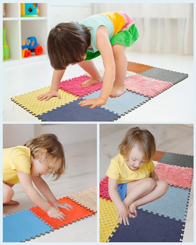 Image of 12 Set Sensory Floor Tiles - Textured Sensory Mats, Interlocking Sensory Rug Sensory Toys for Autistic Children Kids Baby Toddler Multi Sensory Exploration, Tactile Play, Fidgeting Activity