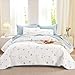 Wake In Cloud - Floral Quilt Set, Coquette Cottagecore Shabby Chic Tiny Flowers Leaves Aesthetics for Women Teen Girls, Reversible Lightweight Bedspread Coverlet, 3 Pieces, Blue, Twin/Twin XL Size