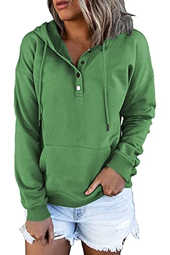 GOLDPKF Pull femms Sweat-Shirt rembourré pour Femmes Sweat-Shirt à Capuche col en V pour Femme Sweat-Shirt Manches Longues Tops Casual col Rond Vert XL