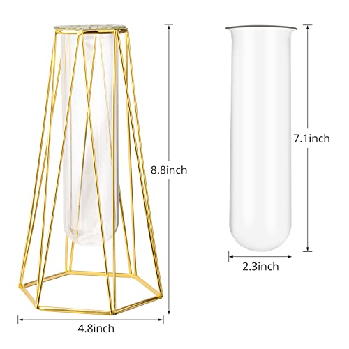 Luzoga Gold Vase Decorative Living Room Geometric Glass Vase With Metal Stand, Gold Clear Glass Vases For Office Centerpieces (8.7" Height) #TOP2