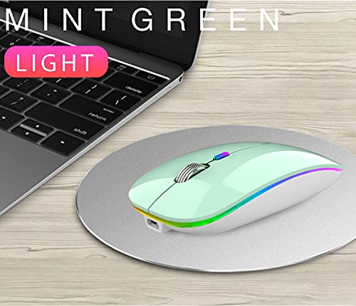 Image of Uiosmuph LED Wireless Mouse, G12 Slim Rechargeable Silent Mouse, 2.4G Portable USB Optical Wireless Computer Mice with USB Receiver and Type C Adapter (Mint Green)