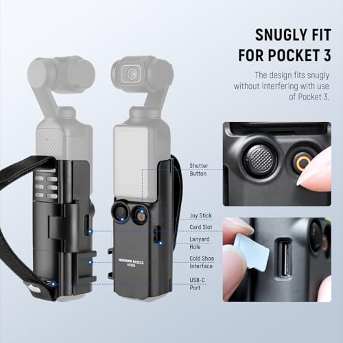 Image of NEEWER Basics Protective Case with Hand Strap, Compatible with DJI Osmo Pocket 3, Pocket 3 Creator Combo Accessories, Extension Handle, Housing Extension Frame, Cold Shoe, Type C Port, SD Card Slot