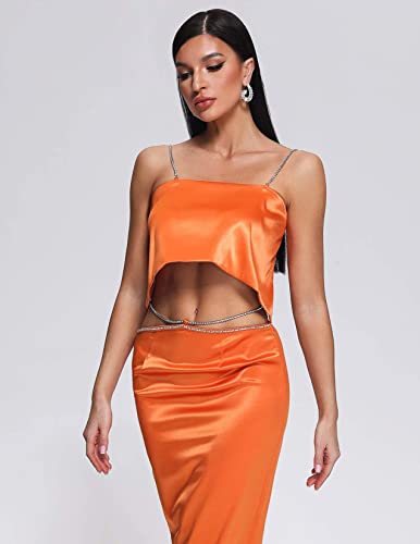 BELLA BARNETT Satin Set Orange Two-Piece Set Stylish Set Outfits Satin Set2