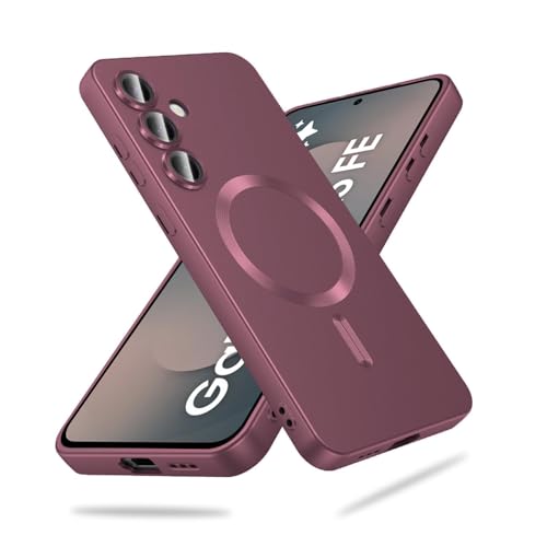 Image of DIZORO Samsung S25 Fe Case, Compatible with Mag Safe, Matte Luxury Metallic Luster Flexible TPU Wireless Charging Shockproof Case with Camera Protector Back Cover (Wine)