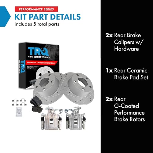 Image of TRQ Rear Brake Pad and Rotor Set Ceramic Solid Rotors Calipers Hardware Compatible with 2000-2001 Audi A6