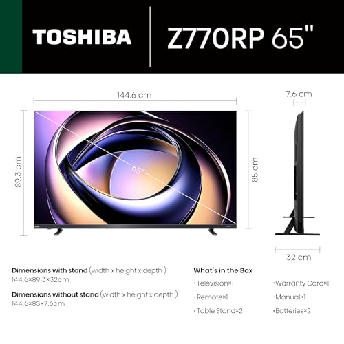 Image of TOSHIBA 164 cm (65 Inches) 4K Ultra HD Smart Mini LED QLED TV | 165Hz Game Mode, Dolby Atmos | ZR 2.1.2 CH, 77W Speakers with Sub Woofer | HDR10+ | REGZA Engine ZRi | VIDAA OS | 65Z770RP (Black)