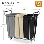3 Section Rolling Laundry Sorter Cart with Wheels, 360L - Image 3