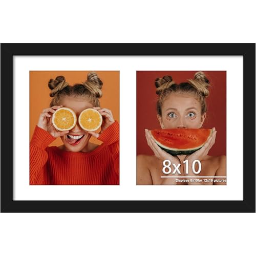 Image of DUENPY 12x19 Double Picture Frame 8x10 Displays Two 8x10 inch Photos Collage Available Horizontal Wall Mounting Display and Vertical Black