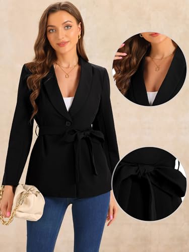Allegra K Elegant Blazer for Women's Long Sleeve Shawl Collar Belted Button Work Suit Jackets2
