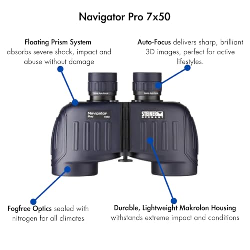 Image of Steiner Navigator Pro 7x50 Binoculars - Magnification 7X - High Contrast Optics - Floating Prism System - Sports-Auto Focus - Delivers Excellent Image Clarity, Navy Blue (7655)