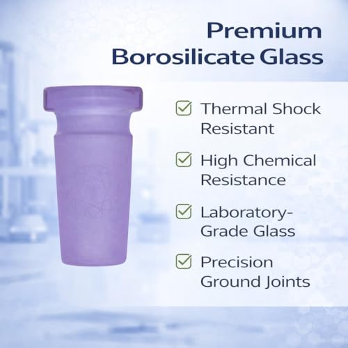 Image of Terporium Borosilicate Glass Reduction Adapter (Single) | Laboratory Glassware Connector | 14mm Male to 10mm Female Scientific Glass Adapter Lab Glassware | Lime Purple