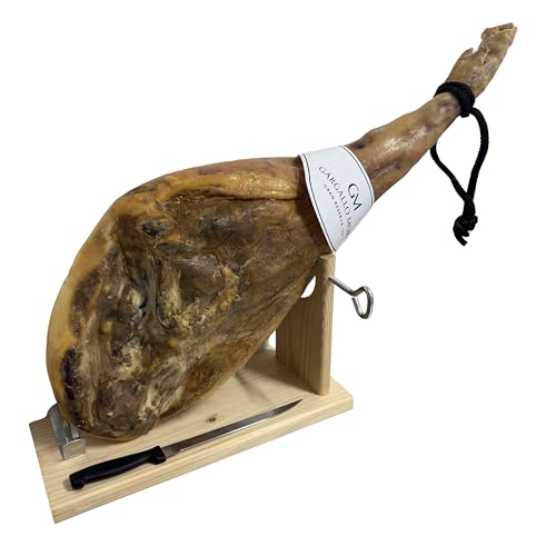 JAMONES GARGALLO MORA - Jamon Gran Reserva de 8,25 kg + jamonero y cuchillo - Jamon Duroc con mas de 20 meses de curación natural en Mora de Rubielos Teruel - Jamón Serrano altísima calidad
