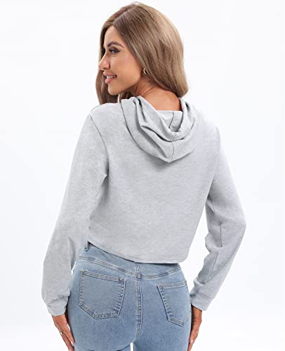 Milanpavilion Crop Hoodies For Women, Long Sleeve Crop Top Women's Fashion Hoodies & Sweatshirts Workout Crop Tops For Women Sweatshirt Hoodies For Teen Girls Grey #TOP1