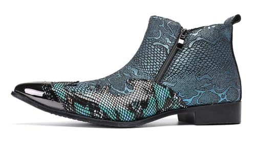 Santimon Men's Dress Casual Chelsea Boots - Glossy Patent Leather Cowboy Ankle Boots with Double Zipper & Metral Pointed Toe Western Boots for Party, Club & Stage2