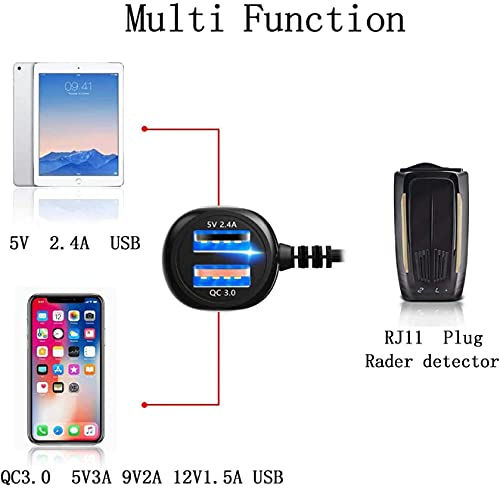 Radar Detector Power Cord,For Uniden Escort Valentine Beltronics Passport Cobra Etc Radar Detector,With Dual Usb Qc3.0 Quick Charger（Rj11 #TOP5