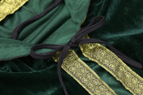 maxToonrain Mystic Wizard Robe Full Length Hooded Velvet Cloak Wide Sleeve Style Adult Medieval Retro Vintage Renaissance Costume Fancy Dress for Halloween Masquerade (Green-142cm) - Image 4