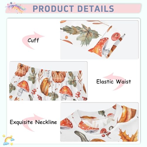 Fustylead Watercolor Fall Pumpkin Maple Leaves Mushroom Cotton Pajamas Long Sleeve Sleepwear Lounge Set4