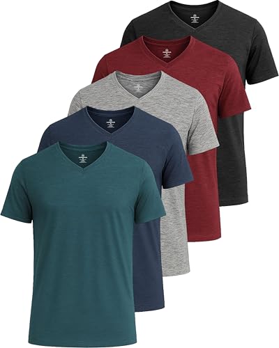 Real Essentials 5 Pack: Men’s V-Neck Dry-Fit Moisture Wicking Active Athletic Tech Performance T-Shirt Set 1, M, Pack of 5
