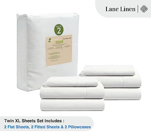 Image of LANE LINEN 100% Organic Cotton White Twin XL Sheets Set, 3-Piece Pure Organic Cotton Percale Sheet, Extra Long Twin Sheets, Ultra Soft Bedding Sheet, Fits Mattress Upto 15 inch Deep - White (2Pack)