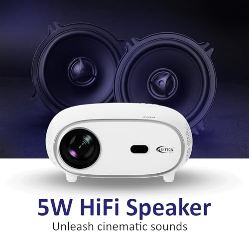 Image of OTEK Play Smart Projector, Android 13, 1080P Native, 4K Support, 7500 Lumens, Auto Focus & Keystone, WiFi & Bluetooth, 5W Speaker, Portable Home Theater Cinema, White