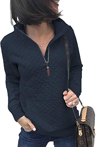 Women Zipper Pullover Sweatshirts for Work Casual Lightweight Fall Shirts Tops Navy