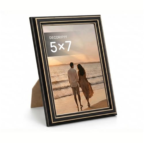 Image of Premium 5x7 Inch Black & Gold Photo Frame | Tabletop Display with Plexiglass Front | Perfect for Home Decor, Memories & Gifting