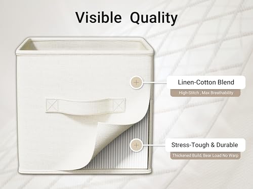 LayerSpace 4 Pack Foldable Fabric Closet Storage Bins, 11Inch Organizer Cubes with Handles, Linen Storage Boxes for Clothes, Toys, Books and Home Organization, White& Ivory by LayerSpace - Image 5