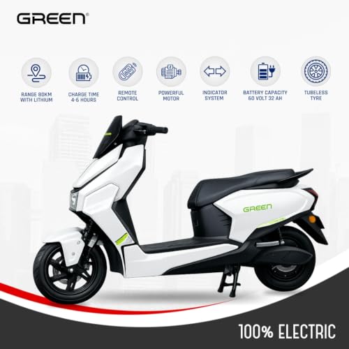 Image of Green Polo Low Speed Electric Scooter Non RTO with Portable Charger (80 KM - White)