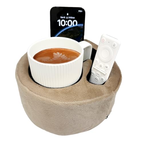 Image of Xchouxer Couch Cup Holder Pillow, Sofa and Bed Organizer Caddy for Drinks, Remotes, Phones (Beige)