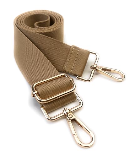Image of Tan Purse Strap with Light Gold Hardware 1-1 /2 Inch Wide Solid Color Replacement Crossbody Guitar Style Shoulder Strap for Handbags Totes