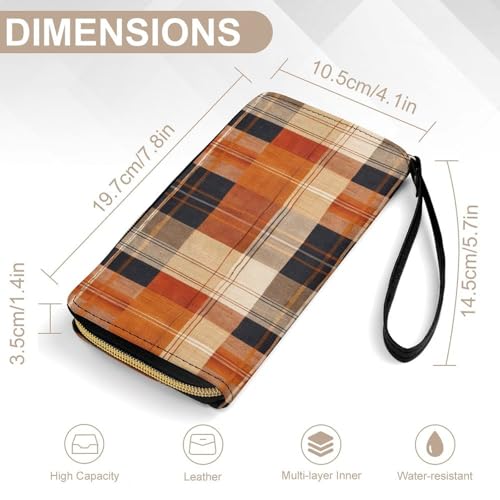 Fall Orange Plaids Women's Wallet Wristlet Zipper Purse with Hand Strap Travel Credit Card Holder for Daily Use Gifts2