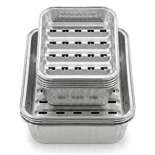 Chef Aid Aluminium Grill Schalen Set mit 10 kleinen Grill Schalen 10x14 und 14x21 cm Perforiert für gleichmäßige Hitzeverteilung für Fleisch Fisch Gemüse und Beilagen