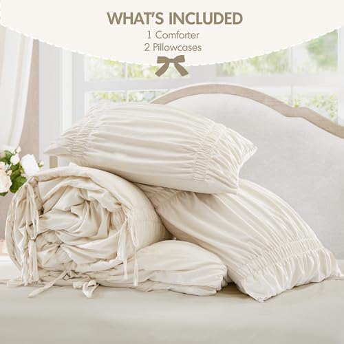 Image of Intelligent Design Ruched Shabby Chic Ivory Queen Comforter Set, 3pc