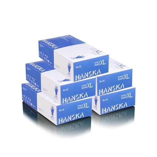 HANSKA Paquete de 500 guantes desechables de nitrilo Azul - Sin polvo - Desechables - Ambidiestros - Base de goma - Apto para uso médico y manipulación de alimentos (500, XL)