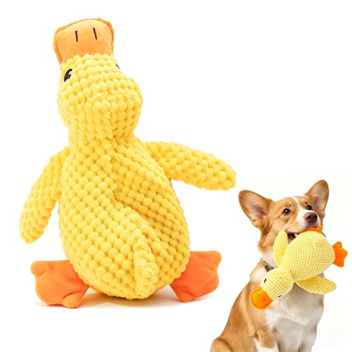 Oneyee 1 Pcs Calming Duck Dog Cat Toy Soft Durable Plush Stuffed Chew Doll with Squeaker Stress Relief Duck Squeaky Dog Toys for Small Medium Dogs Indoor Puppy(Bright Yellow 25CM)
