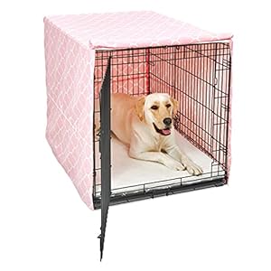 New World Large Dog Crate Cover Featuring Teflon Fabric Protector, Poly-Cotton Privacy Kennel Cover Fits Most 42-inch Crates, Pink Designer Print, Machine Washable, Reduces Barking